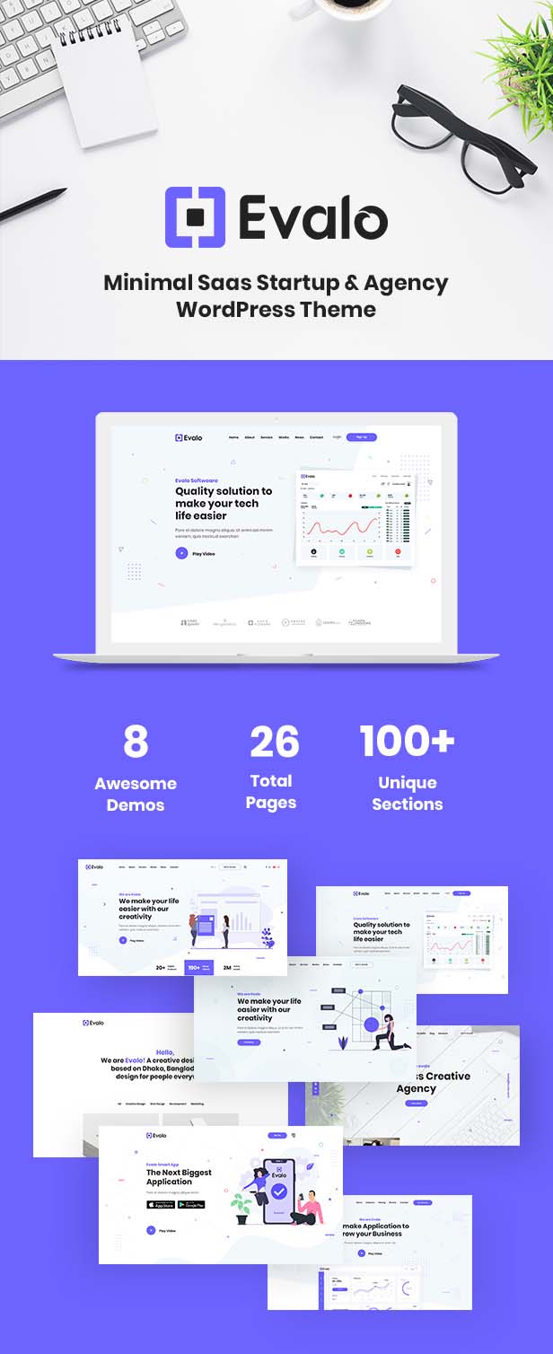 Evalo - Minimal SaaS Startup & Agency WordPress Theme - 1